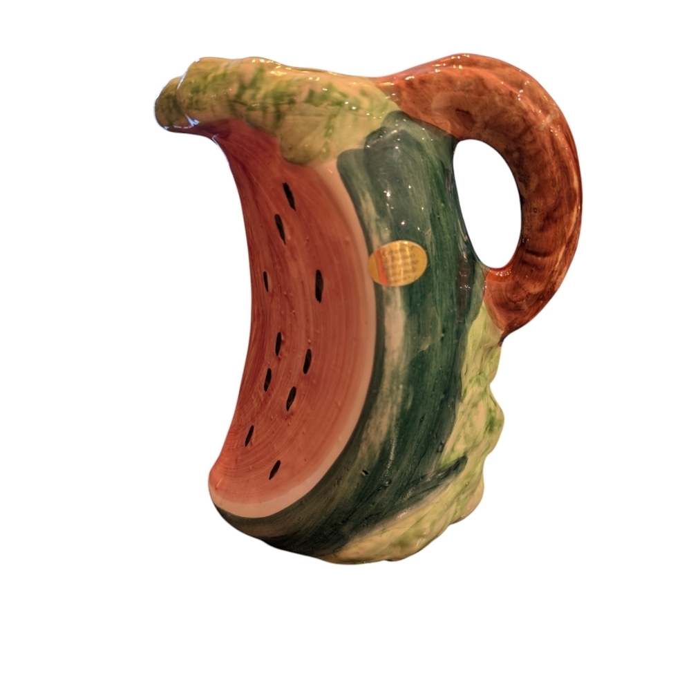 Vintage Italian Bassano Watermelon Pitcher – Hand Painted Majolica Fruit